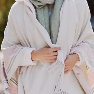 NWT Wrap Scarf Siizu Cream Gray & Pink color block luxury timeless